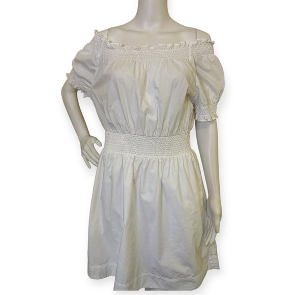Smocked puff-sleeve cotton poplin dress - Picture 1 of 5